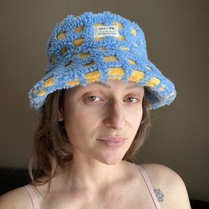 Urban Outfitters Blue and Yellow Checkered Bucket Hat